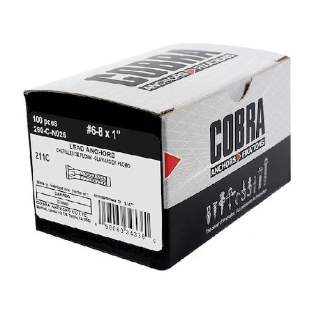 Cobra Anchors Cobra Anchors Anchor, #6-8 Dia, 1 in L, 54 lb, Lead 211C